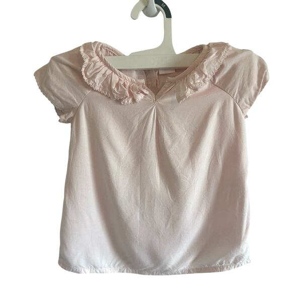 Edgehill Collection Girls 3T Pink Solid Short Sleeve Ruffle Collar Shirt - Picture 1 of 13
